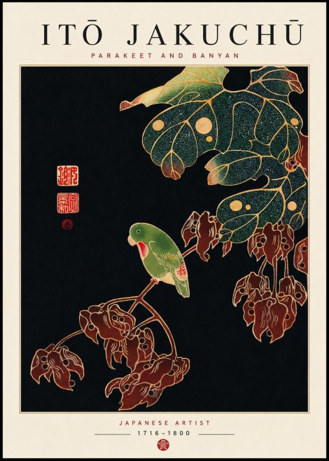 Itō Jakuchū Parakeet and Banyan No3 - Plakat