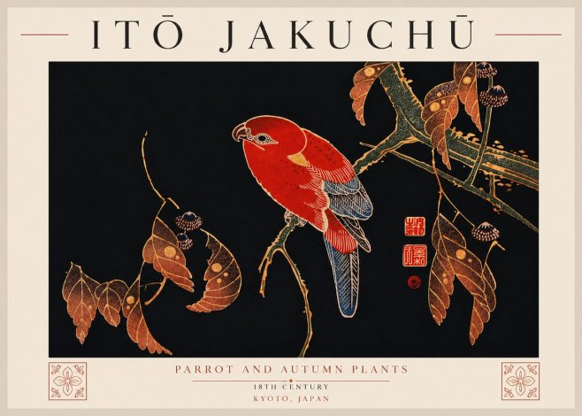 Itō Jakuchū Parrot and Autumn Plants No7 - Plakat