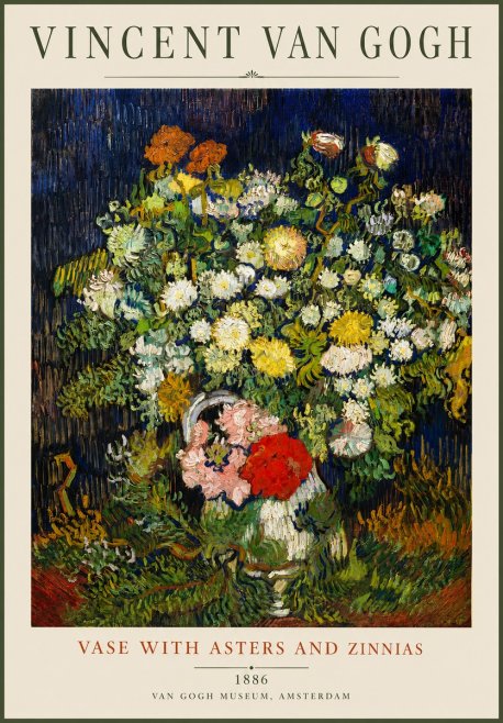 Van Gogh Vase with Asters and Zinnias No2 - Plakat