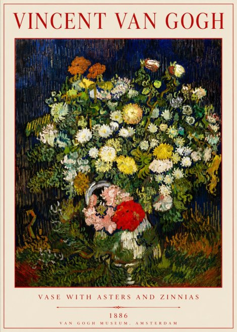 Van Gogh Vase with Asters and Zinnias No6 - Plakat