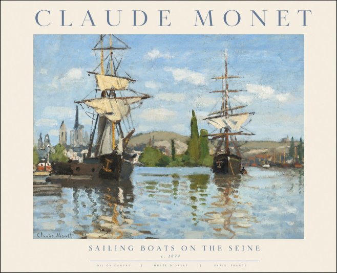 Monet Sailing Boats on the Seine No1 - Plakat