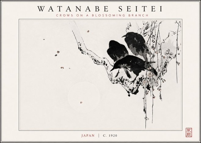 Watanabe Seitei Crows on a Blossoming Branch No3 - Plakat