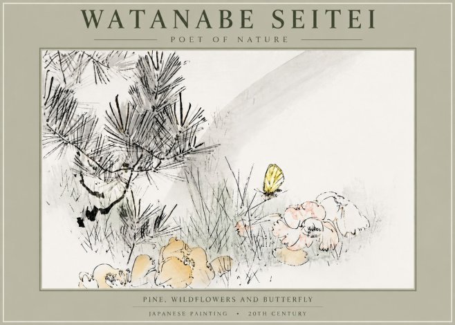 Watanabe Seitei Pine, Wildflowers and Butterfly No5 - Plakat