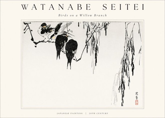 Watanabe Seitei Birds on a Willow Branch No1 - Plakat