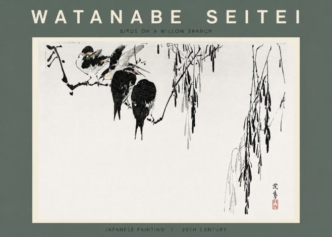 Watanabe Seitei Birds on a Willow Branch No2 - Plakat