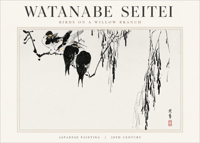 Watanabe Seitei Birds on a Willow Branch No3 - Plakat