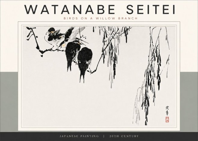 Watanabe Seitei Birds on a Willow Branch No5 - Plakat