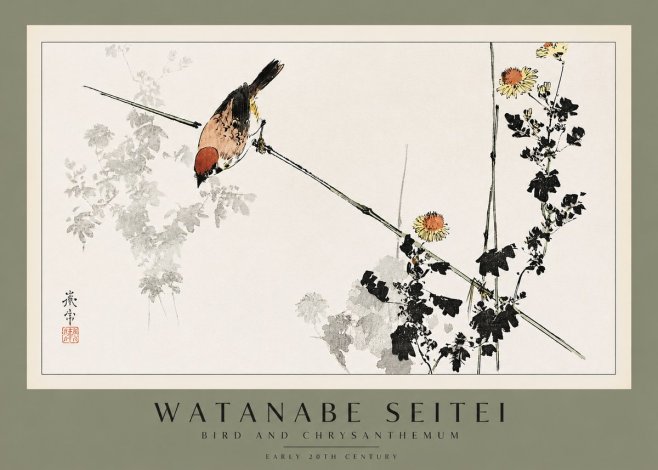 Watanabe Seitei Bird and Chrysanthemum No2 - Plakat