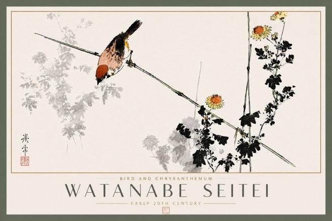 Watanabe Seitei Bird and Chrysanthemum No5 - Plakat