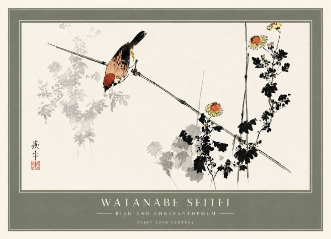 Watanabe Seitei Bird and Chrysanthemum No6 - Plakat