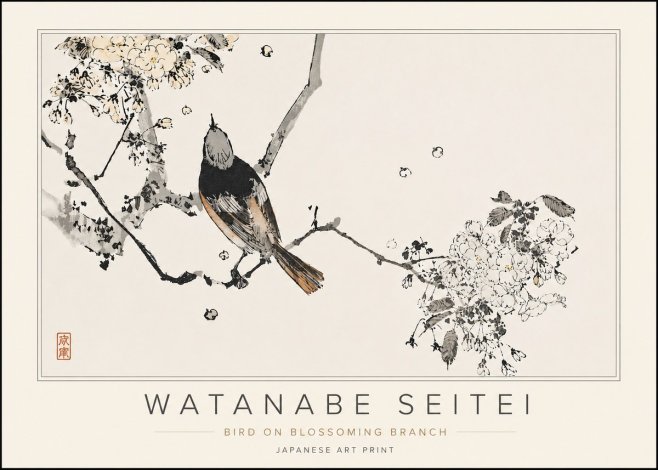 Watanabe Seitei Bird on Blossoming Branch No5 - Plakat