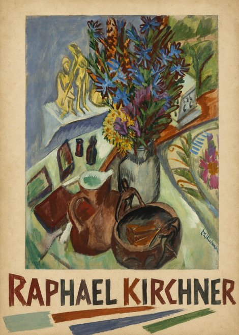 Raphael Kirchner Still Life with Blue Flowers and Figurines No6 - Plakat