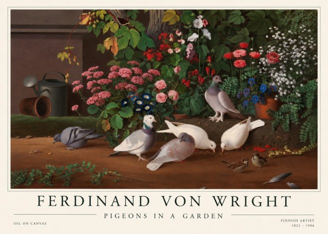 Ferdinand von Wright Pigeons and Flowers No2 - Plakat