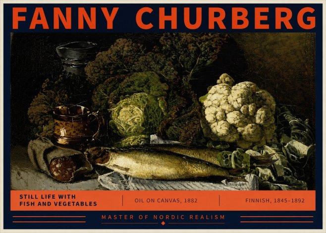 Fanny Churberg Still Life with Fish and Vegetables No2 - Plakat