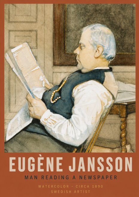 Eugène Jansson Man Reading a Newspaper No2 - Plakat