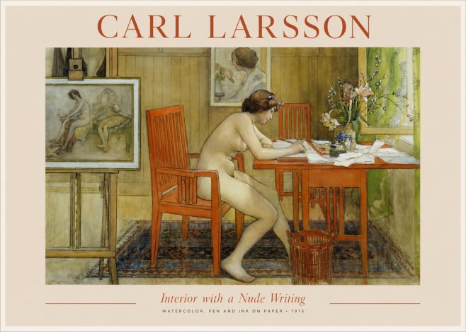 Carl Larsson Interior with a Nude Writing No1 - Plakat