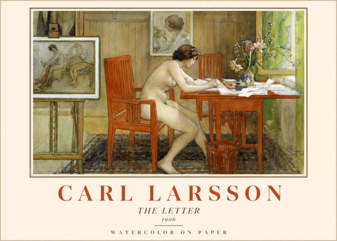 Carl Larsson Interior with a Nude Writing No2 - Plakat