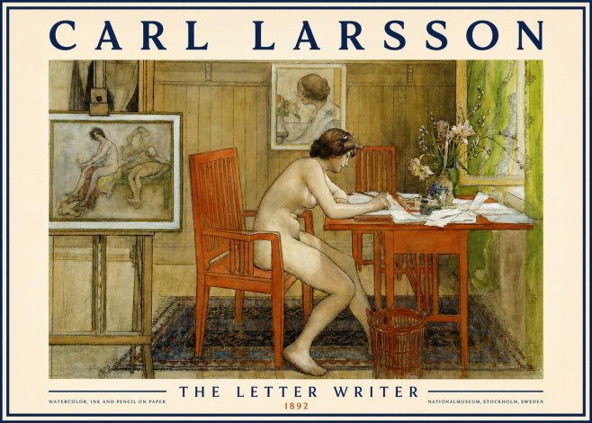 Carl Larsson Interior with a Nude Writing No6 - Plakat