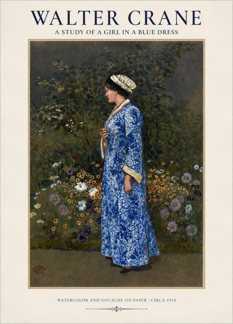 Walter Crane A Study of a Girl in a Blue Dress No1 - Plakat