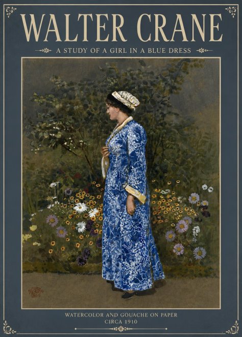 Walter Crane A Study of a Girl in a Blue Dress No5 - Plakat
