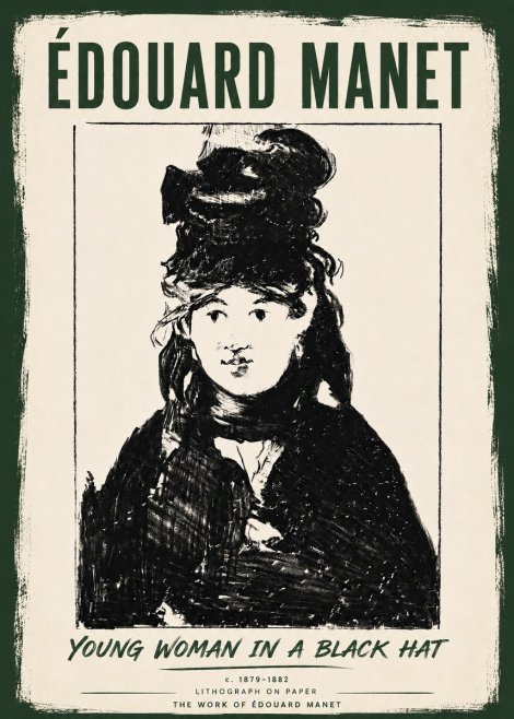 Édouard Manet Young Woman in a Black Hat II No6 - Plakat