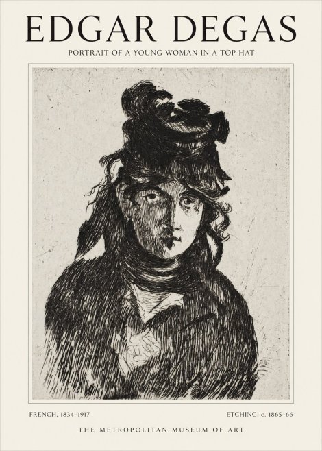 Edgar Degas Portrait of a Young Woman in a Top Hat No1 - Plakat