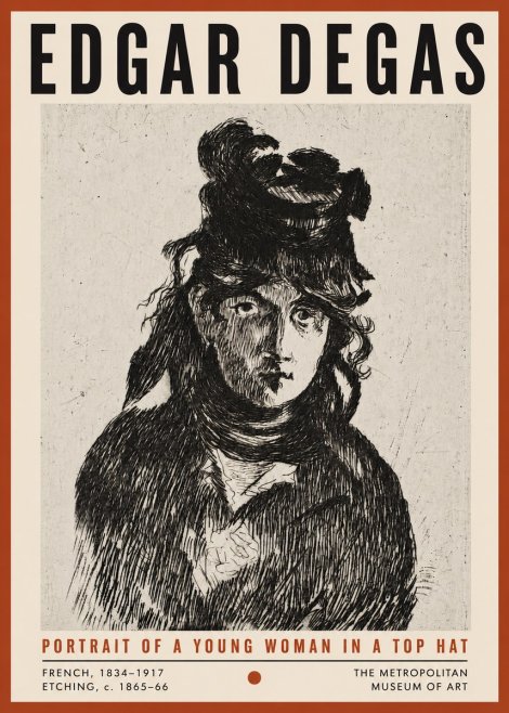 Edgar Degas Portrait of a Young Woman in a Top Hat No4 - Plakat