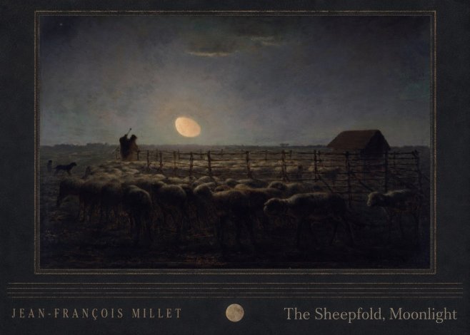 Jean-François Millet The Sheepfold, Moonlight No4 - Plakat