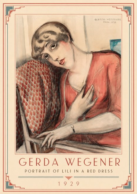 Gerda Wegener Portrait of Lili in a Red Dress No1 - Plakat