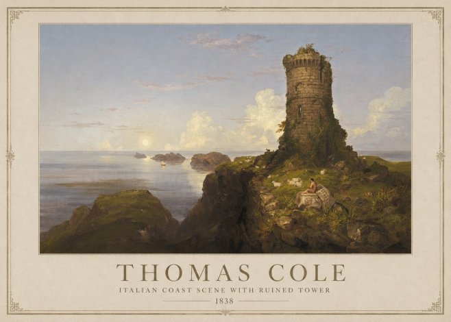 Thomas Cole Italian Coast Scene with Ruined Tower II No1 - Plakat