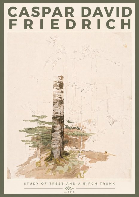 Caspar David Friedrich Study of Trees and a Birch Trunk No6 - Plakat