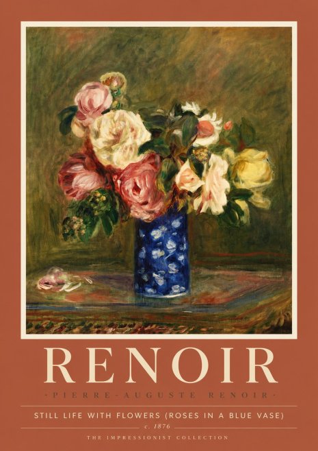 Renoir Still Life with Flowers (Roses in a Blue Vase) No6 - Plakat