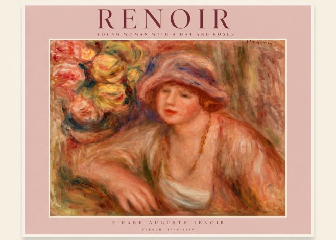 Renoir Young Woman with a Hat and Roses No2 - Plakat