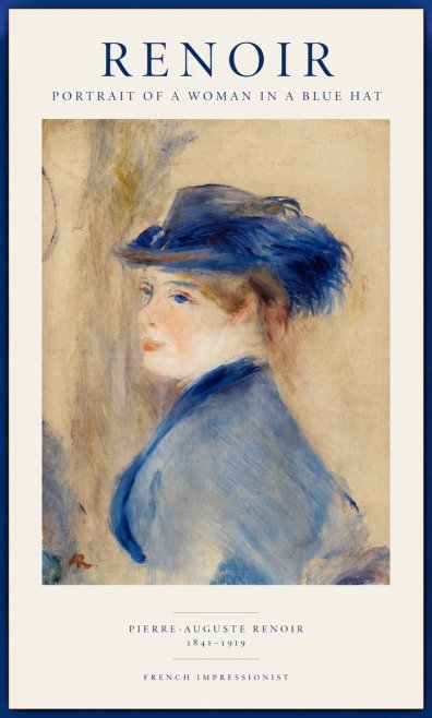 Renoir Portrait of a Woman in a Blue Hat No1 - Plakat