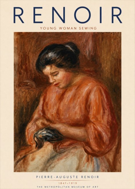 Renoir Young Woman Sewing No4 - Plakat