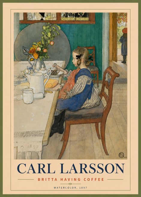 Carl Larsson Britta Having Coffee No5 - Plakat