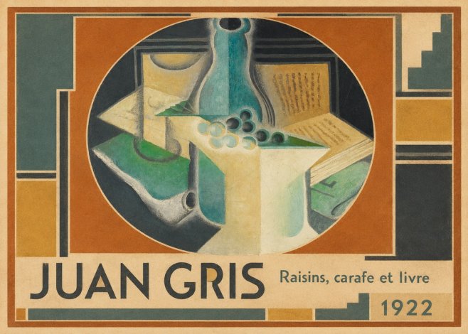 Juan Gris Raisins, Carafe Et Livre No1 - Plakat