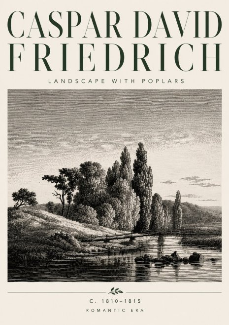 Caspar David Friedrich River Landscape with Poplars No5 - Plakat