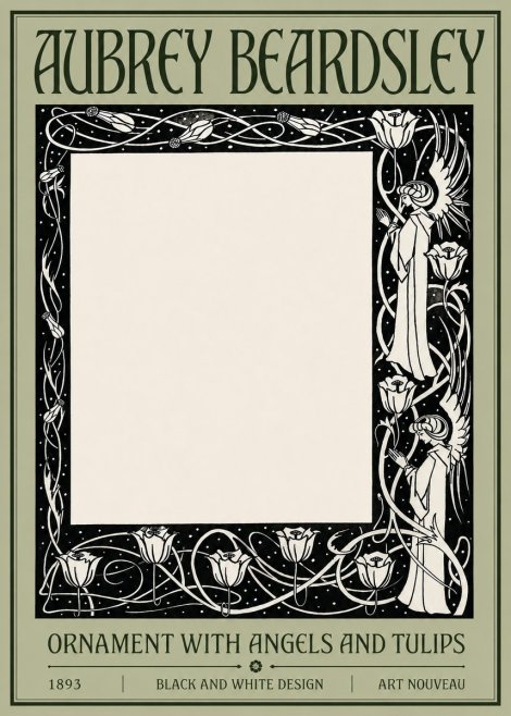 Aubrey Beardsley Ornament with Angels and Tulips No4 - Plakat