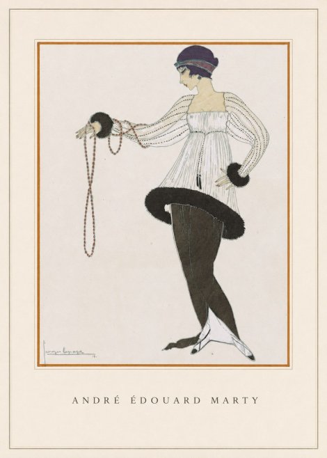 André Édouard Marty Elegant Woman with Pearl Necklace No4 - Plakat