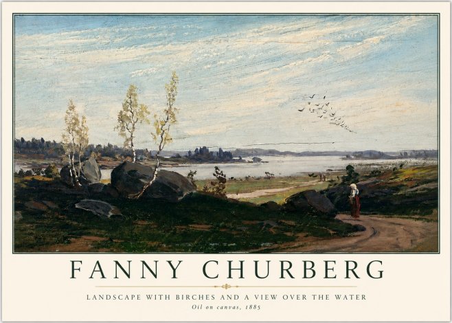 Fanny Churberg Landscape with Birches and a View over the Water No3 - Plakat