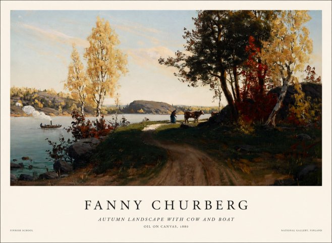 Fanny Churberg Autumn Landscape with Cow and Boat No1 - Plakat