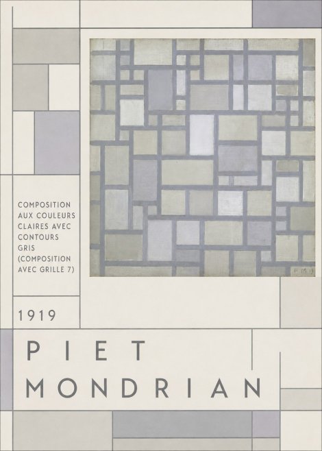 Piet Mondrian Composition Aux Couleurs Claires Avec Contours Gris (Composition Avec Grille 7) No3 - Plakat