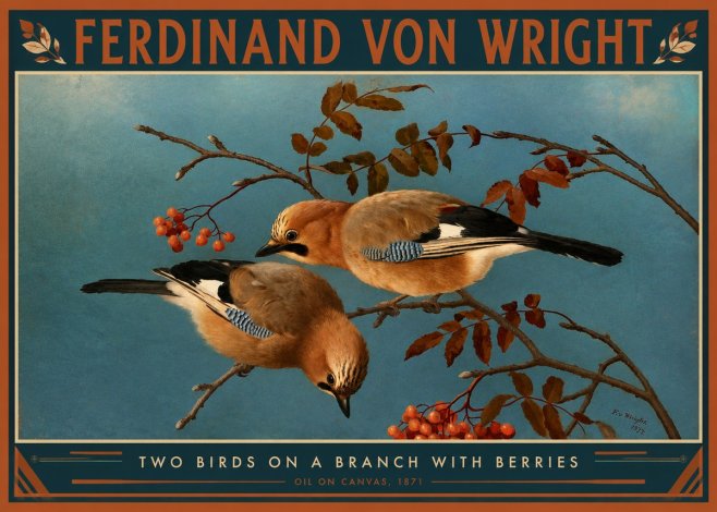 Ferdinand von Wright Two Birds on a Branch with Berries, 1871 No2 - Plakat