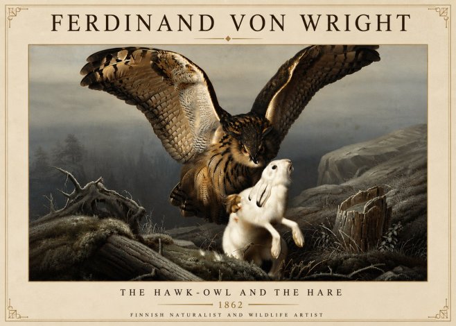 Ferdinand von Wright The Hawk-owl and the Hare No6 - Plakat