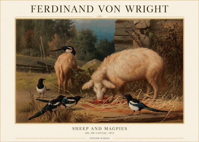Ferdinand von Wright Sheep and Magpies No1 - Plakat