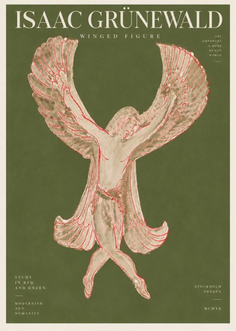 Isaac Grünewald Winged Figure Study in Red and Green No3 - Plakat