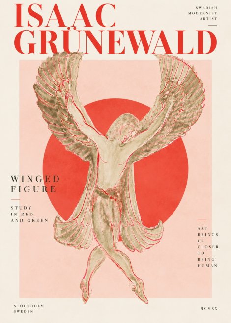 Isaac Grünewald Winged Figure Study in Red and Green No4 - Plakat