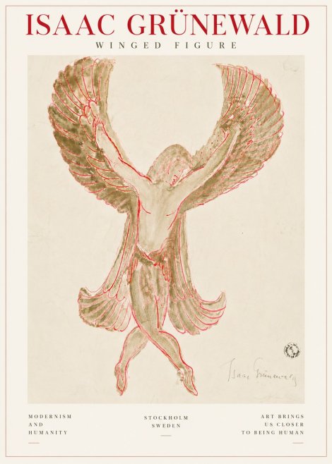 Isaac Grünewald Winged Figure Study in Red and Green No5 - Plakat