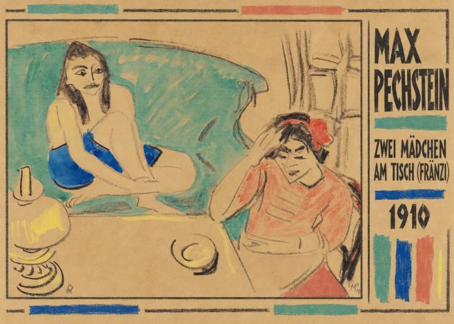 Max Pechstein Zwei Mädchen Am Tisch (Fränzi) No2 - Plakat